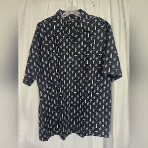 Chris's Stuff Men's Black Button-Down Shirt with White Pattern Size XXL